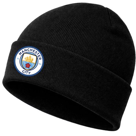 Шапка трикотажна з відворотом Манчестер Сіті (Manchester City) чорна 3000601