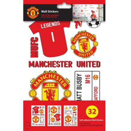 Набір наклеек на стіну Manchester United F.C. Wall Sticker Pack (комплект наклеек Манчестер Юнайтед) 32 штуки