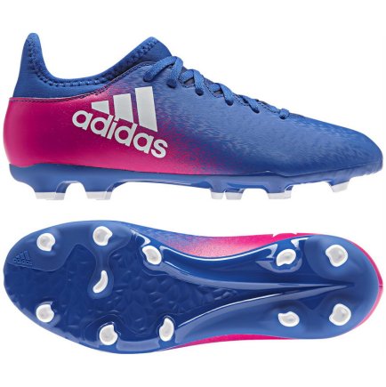 Бутсы Adidas X 16.3 FG J BB5695 детские цвет: голубой/розовый (официальная гарантия)