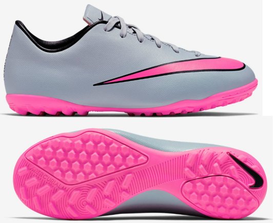 Сороконожки Nike JR Mercurial VICTORY V TF 651641-060 детские цвет: розовый/серый (официальная гарантия)