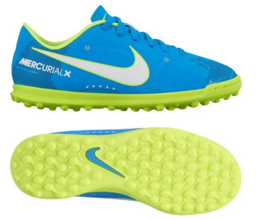 Сороконожки Nike MercurialX Vortex III NJR TF JR 921497-400 детские цвет: голубой (официальная гарантия)