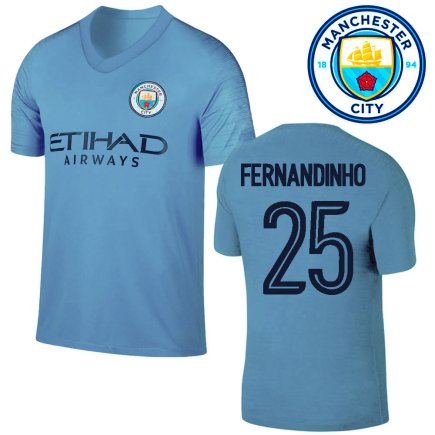Футбольна форма Manchester City 25 Fernandinho домашня підліткова блакитна