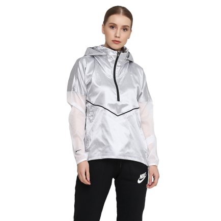 Спортивная кофта Nike W NK RN TCH PCK JKT HD WIND AT1128-095 женские цвет: серебряный/белый