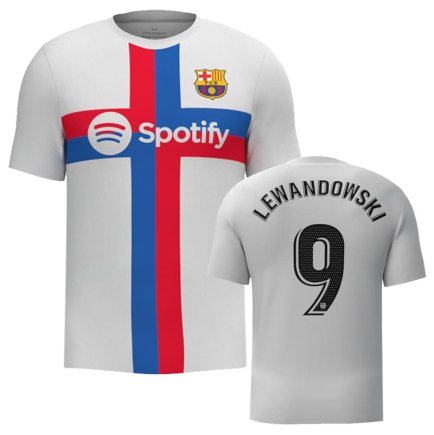 Новая Футболка Барселона Левандовски 9 (Barcelona Lewandowski 9) 2022-2023 игровая/повседневная 11220813 цвет: серый