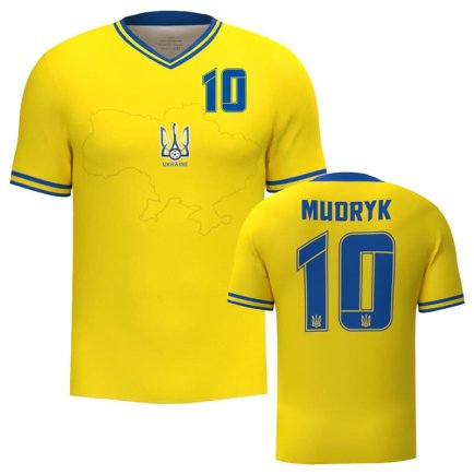 Футболка Украина з гербом Мудрик 10 (Ukraine Mudryk 10) 2023-2024 игровая/повседневная 11229803 цвет: желтый