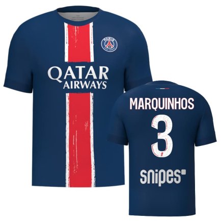 Футболка ПСЖ Маркиньос 3 (PSG Marquinhos 3) 2024-2025 игровая/повседневная 15223412 цвет: темно-синий