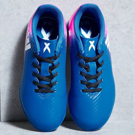 Обувь для зала Adidas X 16.4 IN J BB5730 детские цвет:голубой/сиреневый (официальная гарантия)