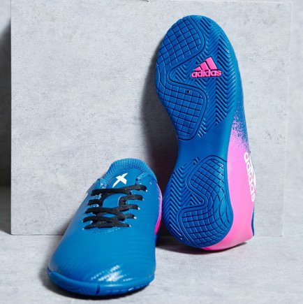 Обувь для зала Adidas X 16.4 IN J BB5730 детские цвет:голубой/сиреневый (официальная гарантия)