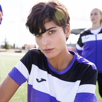 Футболка жіноча Joma CREW IV WOMAN 901039.551 колір: фіолетовий/чорний/білий
