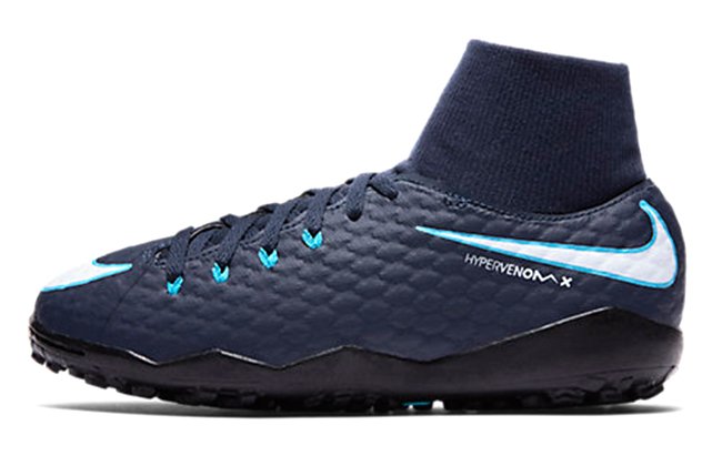 Сороконіжки Nike JR HypervenomX Phelon III DF TF 917775-414 колір: чорний/блакитний (офіційна гарантія)