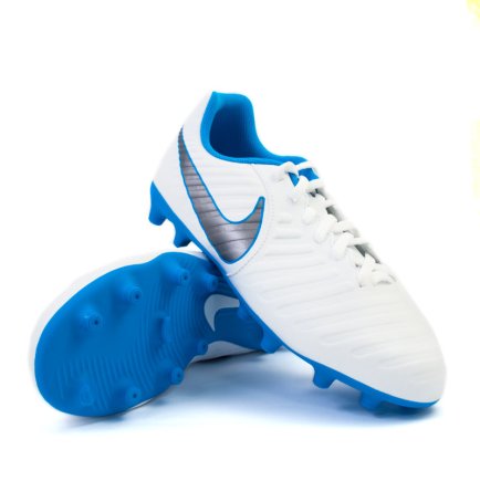 Бутсы Nike Jr. Tiempo LEGEND Club VII FG AH7255-107 цвет: белый/голубой (официальная гарантия)