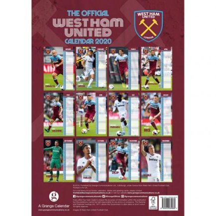 Календарь Вест Хэм West Ham United F.C Calendar 2020