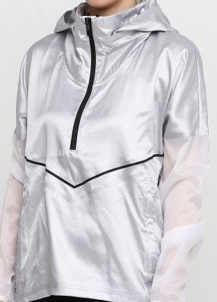 Спортивная кофта Nike W NK RN TCH PCK JKT HD WIND AT1128-095 женские цвет: серебряный/белый