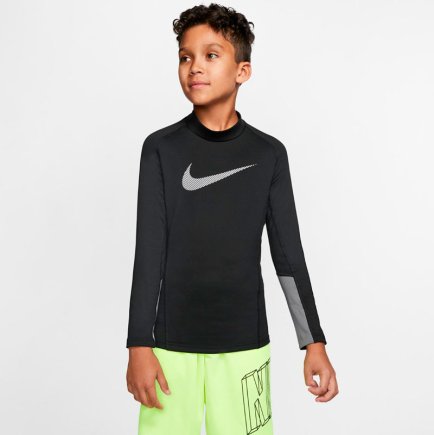 Термобелье Nike B NP LS THERMA MOCK GFX BV3476-010 подростковое цвет: черный/серый